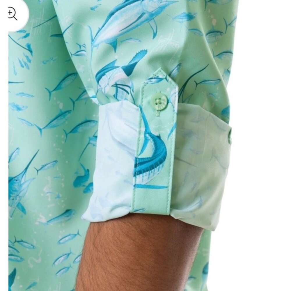 Men's Medium Guy Harvey Marlin Beach Glass Tonal Bills Long Sleeve Fish Shirt - Picture 5 of 12